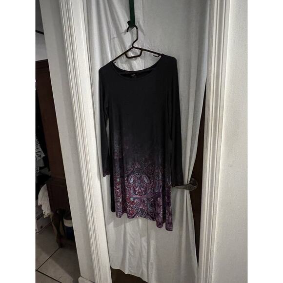 Desigual Navy Purple Paisley Print T Shirt Shift Day Dress Sz S Made In Spain - Picture 1 of 4